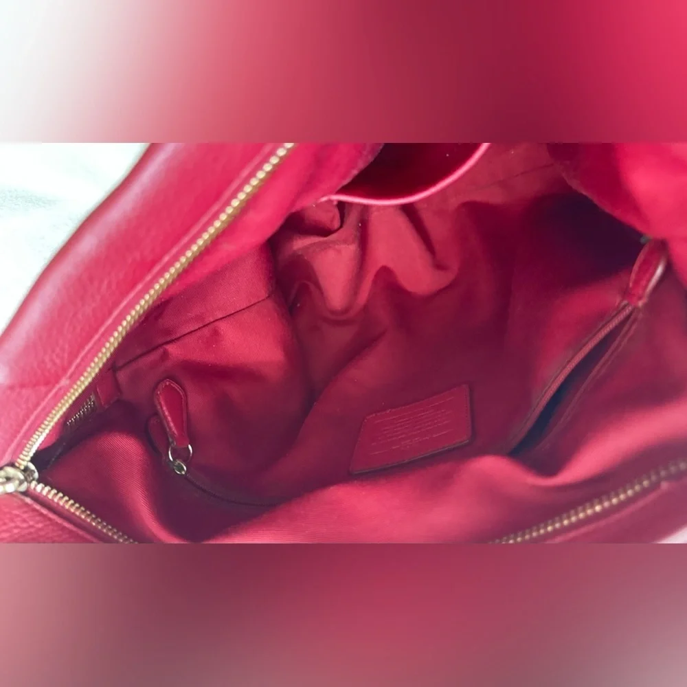 COACH Isabella Vibrant RED Leather Bag Shoulder Pebble Gold Hardware Handbag.